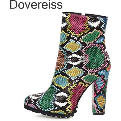 Winter for woman new fashion rose red consice new Serpentine brown Zipper Pointed toe Big size Block heels Ankle boots 34-48