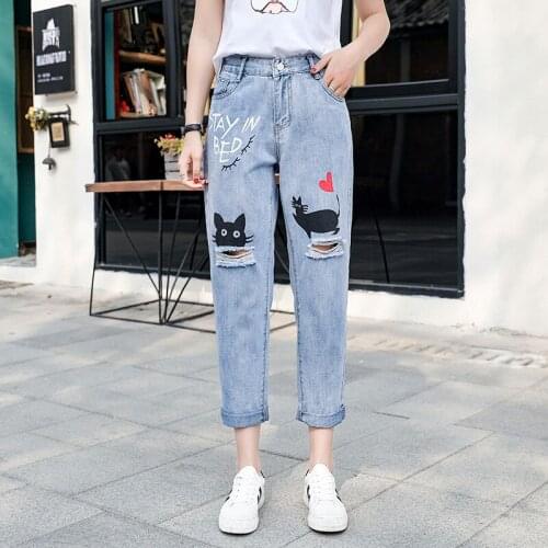 VERHELLEN mom jeans for woman high waist ripped jeans 2020 summer fashion blue letter graffiti jeans women streetwear pants