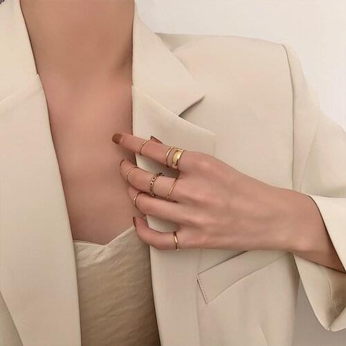 8pcs Jewelry Punk Rings Set Hot Selling Metal Alloy Hollow Round Opening Women Finger Ring For Girl Lady Party Wedding Gifts