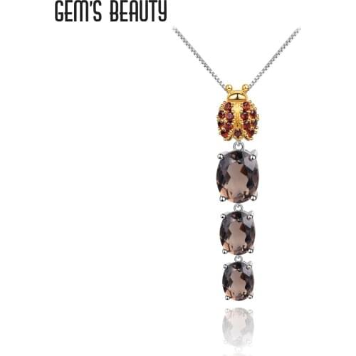 GEMS BEAUTY 925 Sterling Silver Vintage Jewelry Necklace 2021 For Women Oval Cut Natural Smoky Quartz Handmade Pendant Necklace