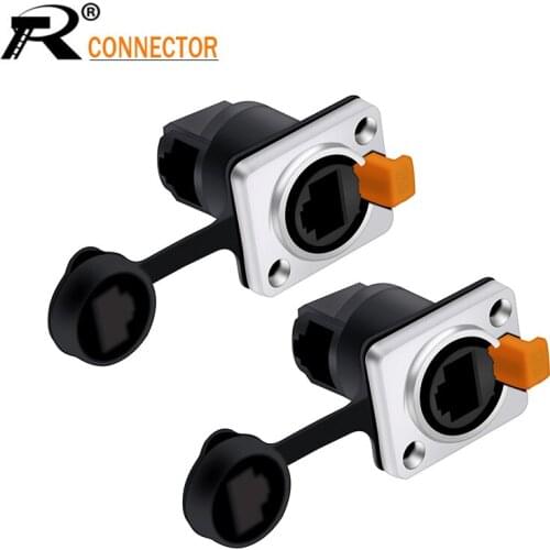 10pcs RJ45 Aviation Waterproof Connector Network Panel Mount Chassis 90°degrees Ethernet Network Silver Copper Pins 8p8c
