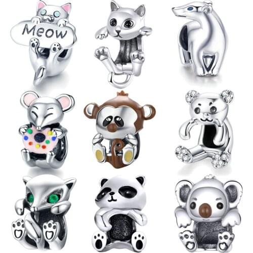 100% 925 Sterling Silver French Bulldog Dog Animal Bear cat pussy silver Beads Charms Fit Original Silver 925 Jewelry Making