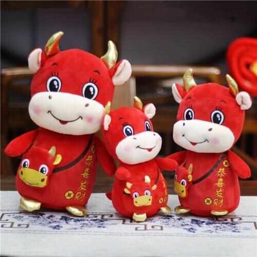 2021 New Year Chinese Mascot Cow Plush Bull In Tang Suit Soft Toy Mascot Plush Doll Party Decoration Children Kids Birthday Gift