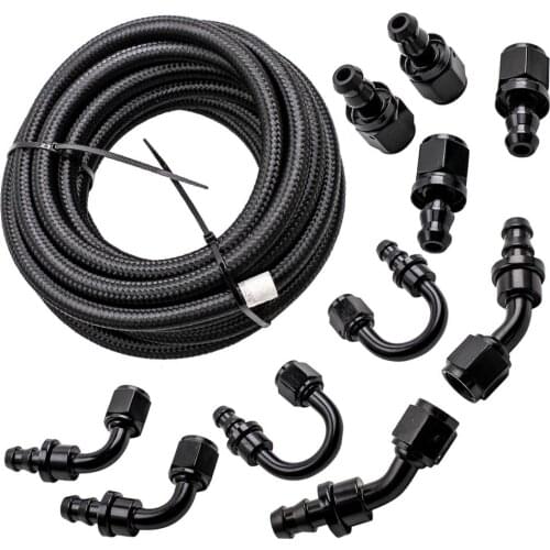 20FT AN6 -6AN Nylon Braided OIL FUEL Line+Fittings Hose End Adaptor KIT Black