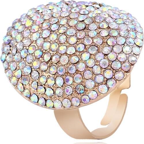 Exaggerated Full of Laser Color Rhinestone Large Adjustable Wedding Rings for Women Men Fashion Jewelry