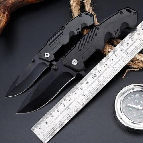 Large and Small Folding Knife with Black Aluminum Handle Outdoor Knife for Survival and Self-defense Cool EDC Daily Pendant