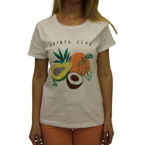 Double Arm Papaya Club Printed T-Short-White