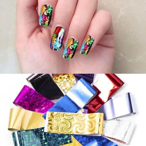 20Pcs Nail Foils for Manicure Transfer Sticker Decals DIY Holo Holographic Glue Slider Nail Art Laser Starry Sky Paper Sets