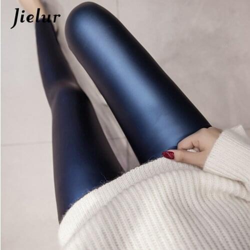 Jielur Winter PU Faux Leather Leggings Women 4 Colors Skinny Pants Female Korean Ladies Pencil High Waist Fleece Legging S-3XL