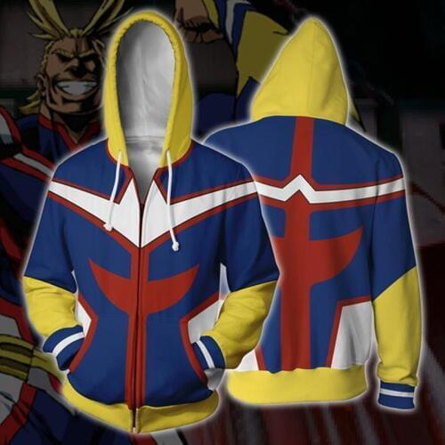 JK Anime My Hero Academia Cosplay Costumes All Might Sweatshirt Fashion zipper Hoodie School uniforms Jackets Halloween costume