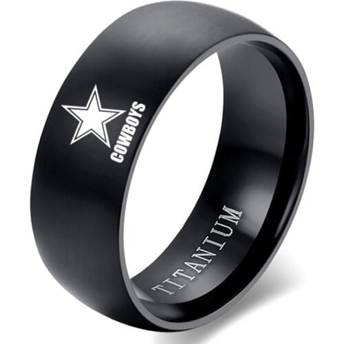8mm Black Titanium Ring Dallas Cowboys For Men and Women