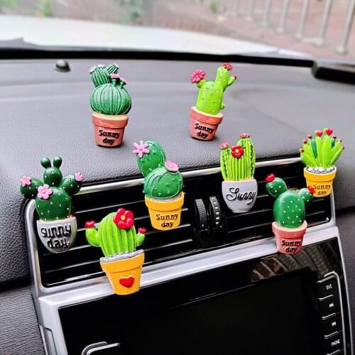 Creative 3D Simulation Cactus Plant Car Air Conditioner Outlet Perfume Clip Potted Plants Succulents Car Air Freshener Ornament