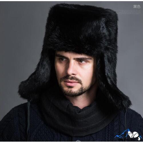 European And American-Style Fur Ushanka Mens Hat Autumn And Winter Warm Thick Russian Fur Imitation Rabbit Fur Earmuffs Hat