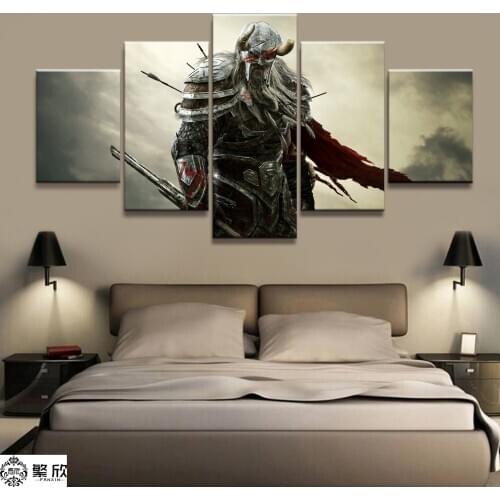 Home Decor Modular Canvas Picture 5 Piece Elder Scrolls V Skyrim Game Painting Poster Wall For Home Canvas Painting Wholesale