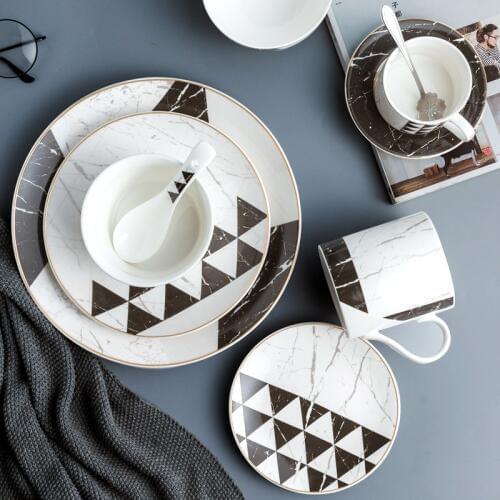 Phnom Penh geometric marble tableware Fruit salad bowl desserts plate mug tray dish coffee cup saucer porcelain dinner plates