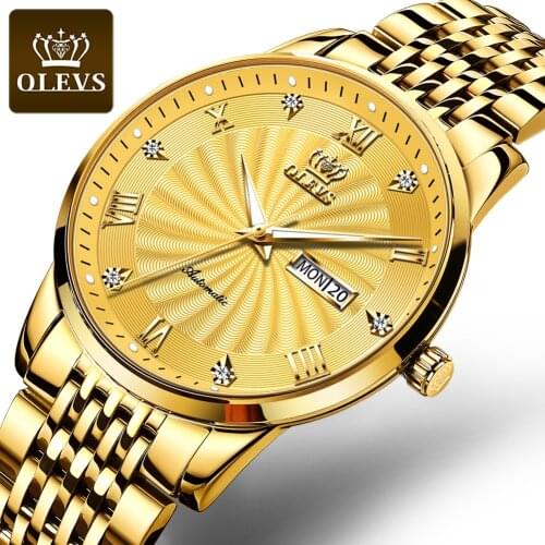 OLEVS Brand Men’s Mechanical watch Switzerland Wristwatch Business Mens Waterproof Steel strap Automatic Mechanical Watches Gift