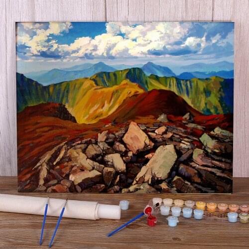 Landscape In The Mountains Coloring By Numbers Painting Package Acrylic Paints 50*70 Painting On Canvas Loft Drawing