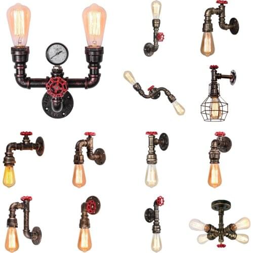 Industrial Water pipe Wall Light Vintage Retro Loft Bar Cafe Ceiling Wall Lamp Sconce Lighting Home Bedroom Restaurant Decor E27