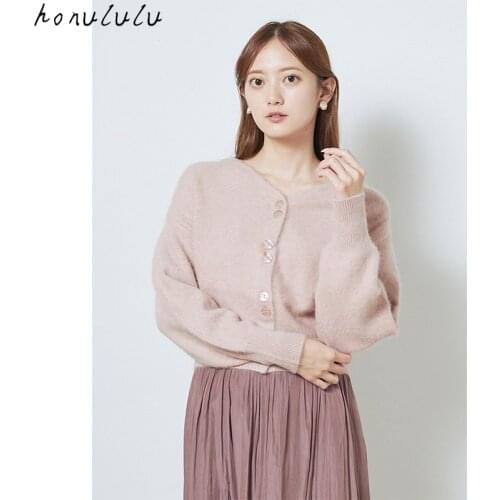 2021 autumn and winter new products sweet and gentle V-neck fox hair knitted cardigan women