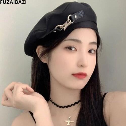 FUZAIBAZI New Metal Berets Female Spring Summer Thin Section Breathable Painter Net Red Temperament Grace Octagonal Hat Gorra