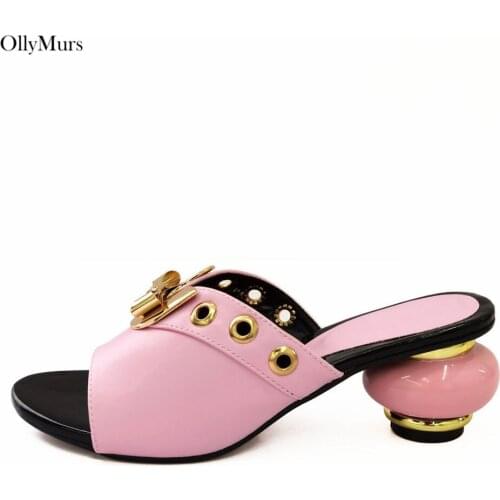 New Nigerian Style Square Heels Shoes Comfortable PU Leather Shoes Ladies Evening Shoes For Party On Stock