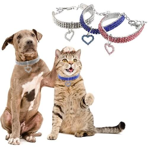 Heart Shape Pet Dog Collar Crystal Pet Decor Adjustable Cat Collar 20+5cm Necklace Outdoor Protective Waterproof