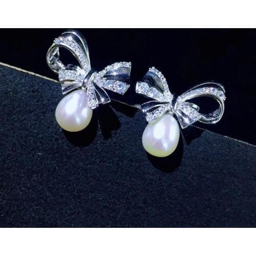 Natural fresh water pearl stud earring bowknot tear drop shape 925 sterling silver daily wear fine women jewelry