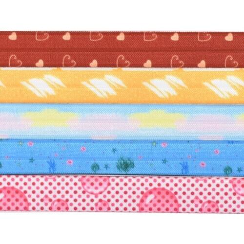 5/8"16mm 25mm heat transfer hearts cloud ocean dots painting FOE fold over elastic ribbon 100yards welcome custom printed