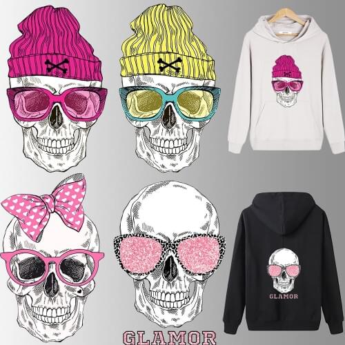 Fashion Skull Patches Iron On Clothes Thermo Sticker Patch Stripes On Clothes Heat Transfert Thermocollants T-Shirt Parches Ropa
