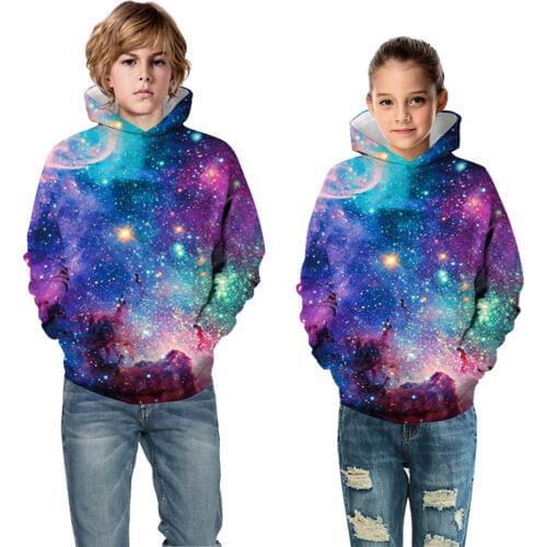 Autumn Winter Girls Boys Planets Hoodies Clothes Kids Hooded Colorful Space Galaxy 3D Hoody Pullovers Tops Children Sweatshirts
