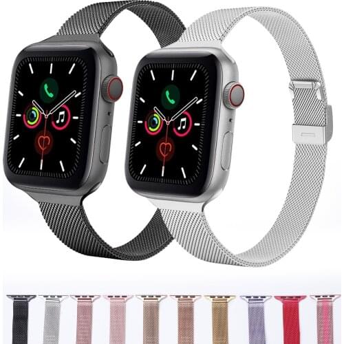 Slim Strap for Apple Watch Band 44mm 42mm 40mm 38mm Metal Milanese Watchband for iwatch Series 3 4 5 6 SE Women Bracelet Correa