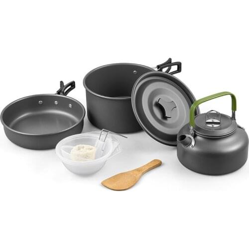 Outdoor Camping Tableware Ultra-light Aluminum Alloy Picnic Cookware Kit 2 Pot Frypan 1 Kettle Portable Travel Tableware