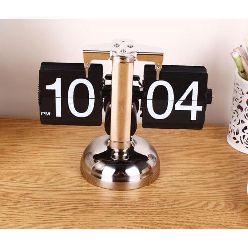 Vintage Retro Auto Flip Digital Modern Desk Metal Stand Clock Home DIY Decor Creative Gift Quartz Clock Unique Modern Desktop