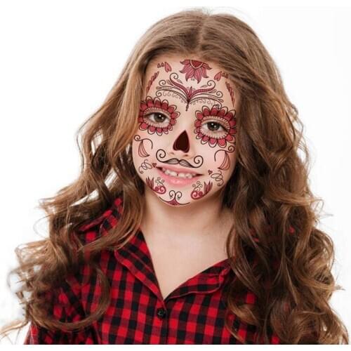 Halloween Temporary Head Skin Sticker Halloween Sugar Skull Flower Black Skull Net Full Suitable For Female Male Halloween Party