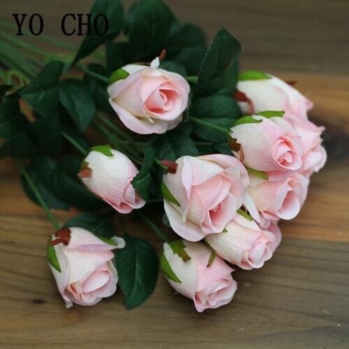 YO CHO Wedding Flower Bouquet 12 Heads Silk Rose Fake Artificial Flower Bouquet Wedding Home Party Holiday Festival Rose Decor