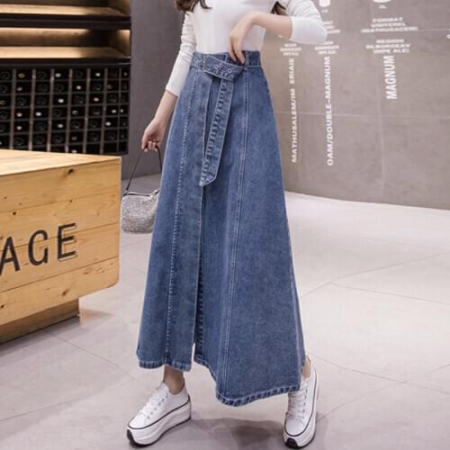 Vintage Denim Skirt High Waist Womens Fashion Slim Elegant A-Line Umbrella Skirt Buttoned Autumn Winter Long Saia Jeans Y715