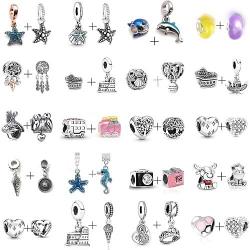 2pcs Ocean Princess Pendant and Shell Starfish Beads Fit Brand Charms Bracelet Necklace For Woman Jewelry Making Accessories