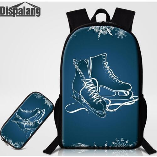 Dispalang 2pcs Sets Pen Bag Girls Kids School Bags Ice skates Printing Student Backpack with Pencil Bags For Teenagers