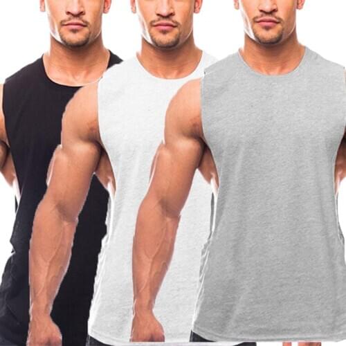3 Pack Plain Workout Gym Mens Tank Top Muscle Vest Bodybuilding Sleeveless Shirt Cotton Fashion Fitness Clothing Sports Singlets
