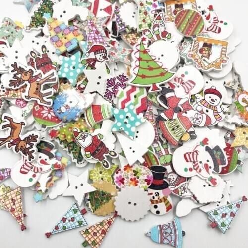 50pcs Mixed Style Christmas Wood Button Sewing Accessories Decorative Buttons Handmade Scrapbooking Craft DIY WB648