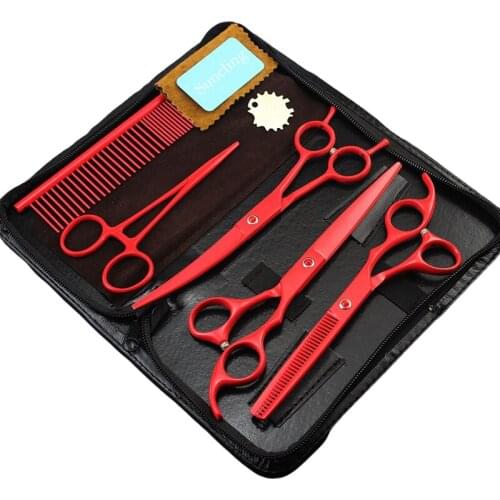 7 Inch Red 9CR Stainless Steel Professional Hair Cutter Salon Barber Scissors Set