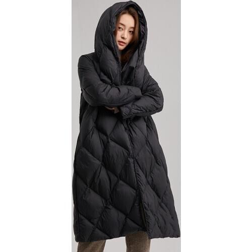 90% White Duck Down Coats For Women Winter Long Warm Down Parka Jacket Female Black Hooded Overcoat Womens Diamond Lattice Coats