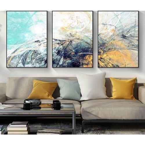Abstract Modern Blue Yellow Ink Wall Art Picture Posters And Prints Canvas Poster Living Room Nordic Decoration Home Painting