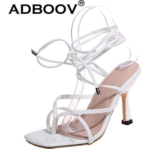 ADBOOV Sexy Sandals Women Peep Toe High Heel Shoes Ladies 10 CM Summer Thin Heel Pumps Female Plus Size 36-43