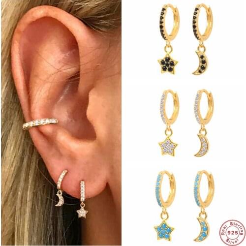 Aide 925 Sterling Silver Colored Zircon Star Moon Charm Small Hoop Earrings For Women Luxury 2021 Trend Jewelry kolczyki damskie