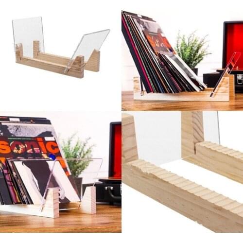 Vinyl Record Storage Holder Large Capacity Display Stand with Clear Acrylic Ends Modern Solid Wooen LP Album Deskop Rack