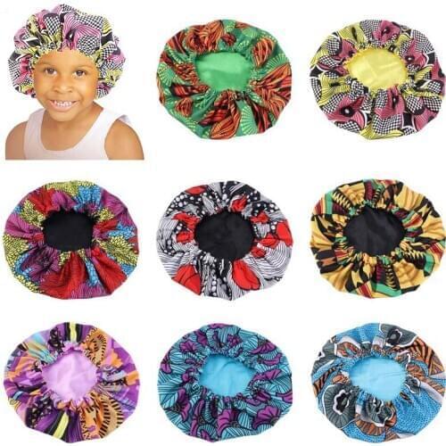 Kids African Pattern Print Fabric Ankara Bonnets Women Extra Large Satin Lined Bonnets Night Sleep Hat Ladies Turban Chemo Cap