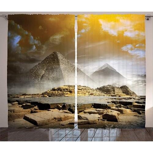 Egyptian Curtains Storm Clouds Over Pyramids Magical Photo of Ancient Culture Icons Middle Eastern Art Living Room Bedroom Decor