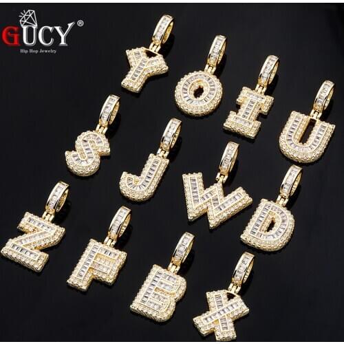 Gucy A-Z Baguette Letters Pendant With Rope Chain Necklace Set Gold Color Women/Mens Hip Hop Fashon Jewelry