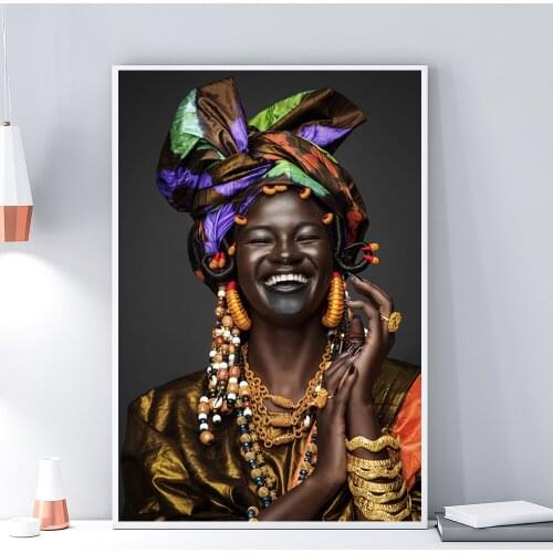Open Mouth Laugh Black Women Paintings African Art Poster and Print Painting on Canvas Art for Living Room Home Fashion Decor